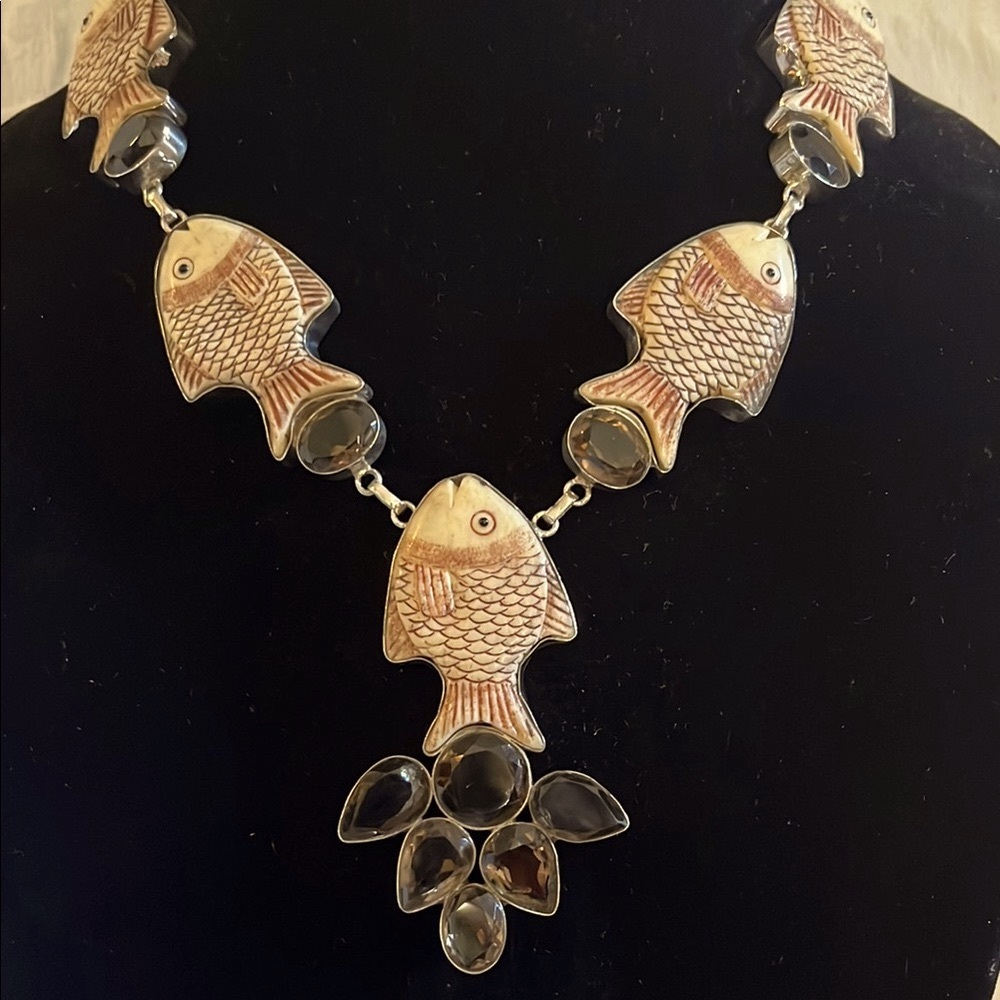 Fish Pendant Necklace with beveled glass Accents